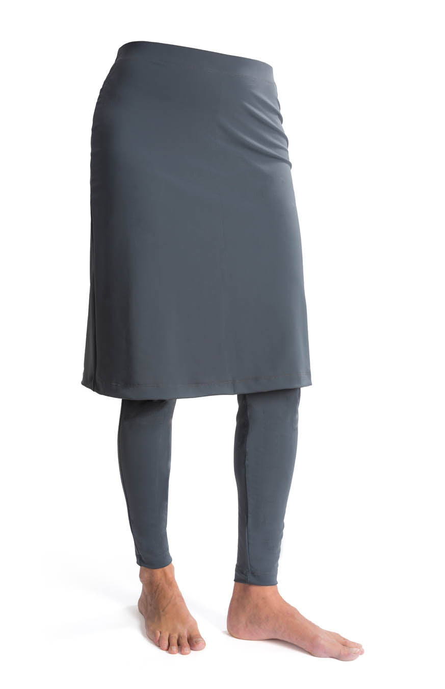 Women's active long skirt with built in leggings in gray..