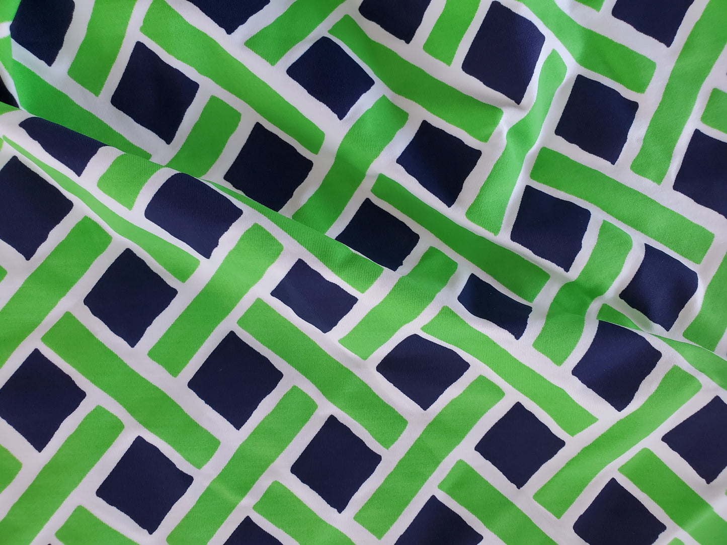 neon green and navy blue weave print swatch