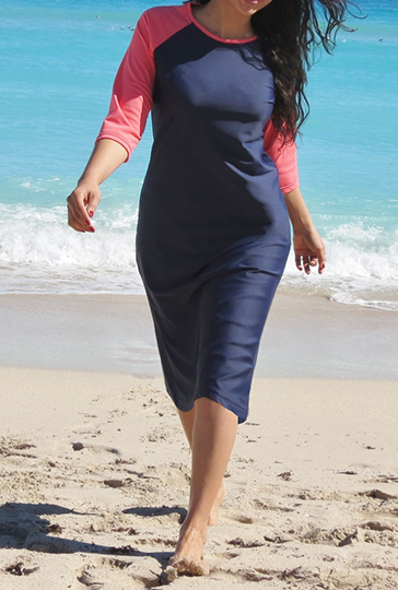 Women's modest swim dress in solid.